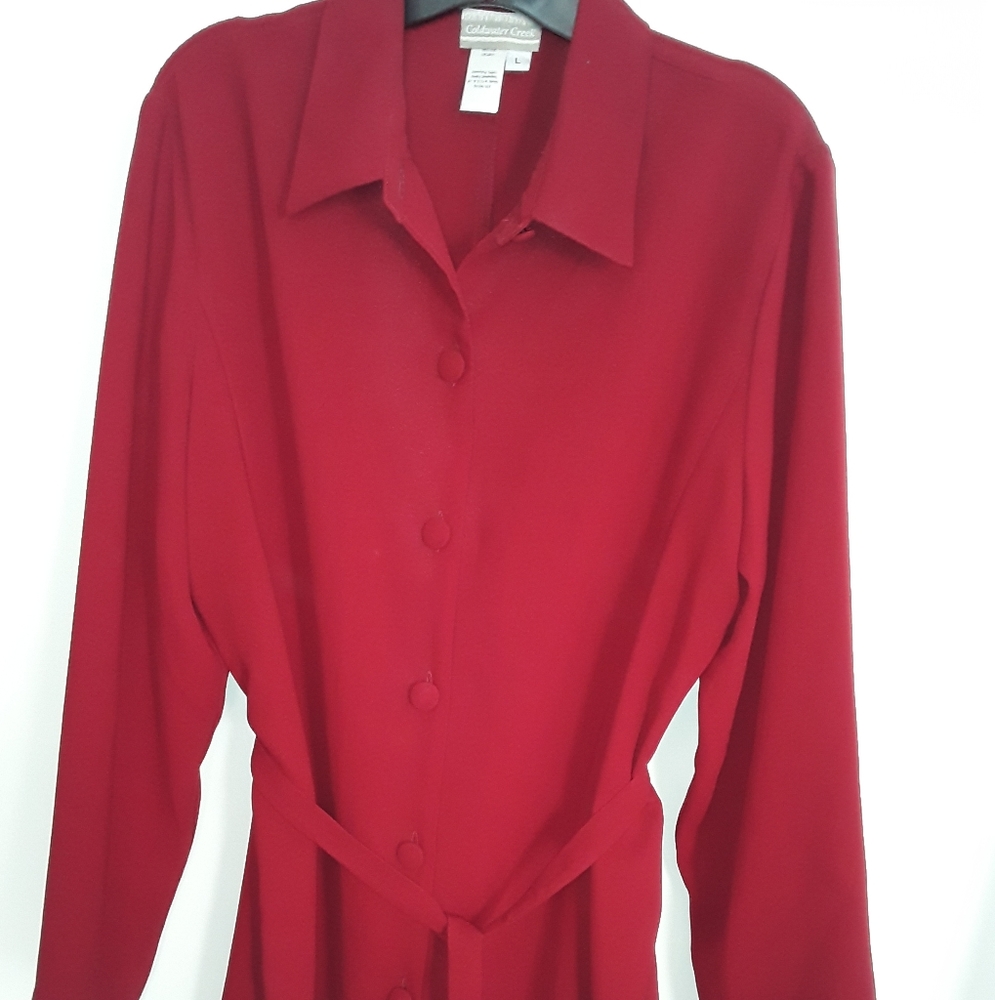 Coldwater Creek Red Sash Tunic Top L wCollar